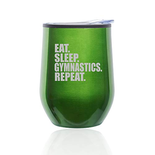 Stemless Wine Tumbler Coffee Travel Mug Glass With Lid Eat Sleep Gymnastics Repeat (Green)