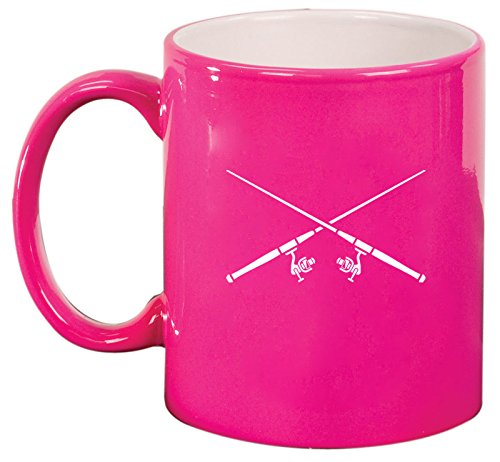 Ceramic Coffee Tea Mug Cup Crossed Fishing Poles (Pink)