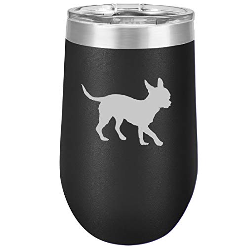 16 oz Double Wall Vacuum Insulated Stainless Steel Stemless Wine Tumbler Glass Coffee Travel Mug With Lid Chihuahua (Black)