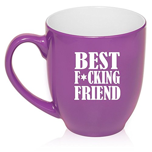 16 oz Large Bistro Mug Ceramic Coffee Tea Glass Cup Best F Ing Friend (Purple)