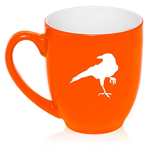16 oz Large Bistro Mug Ceramic Coffee Tea Glass Cup Crow Raven Blackbird (Orange)