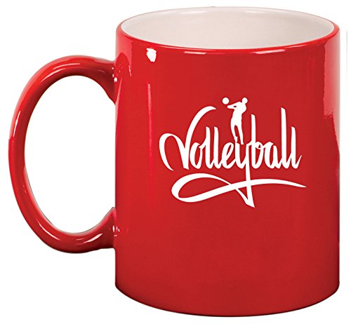 Ceramic Coffee Tea Mug Cup Volleyball Calligraphy (Red)