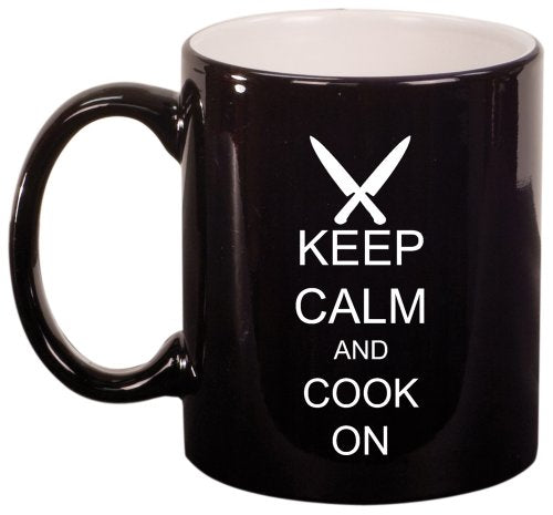 Keep Calm and Cook On Chef Knives Ceramic Coffee Tea Mug Cup Black