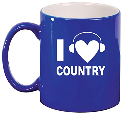 Ceramic Coffee Tea Mug Cup I Heart Love Country Music Headphones (Blue)