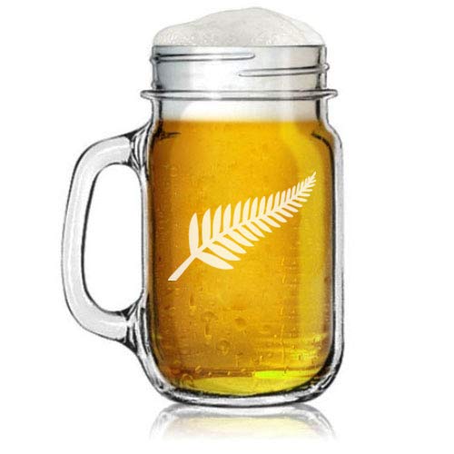 16oz Mason Jar Glass Mug w/Handle New Zealand Silver Fern