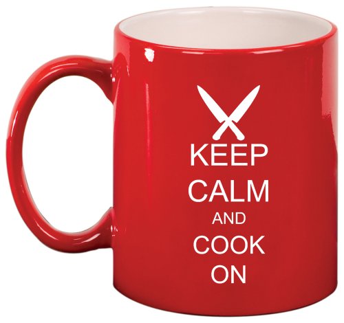 Keep Calm and Cook On Chef Knives Ceramic Coffee Tea Mug Cup Red