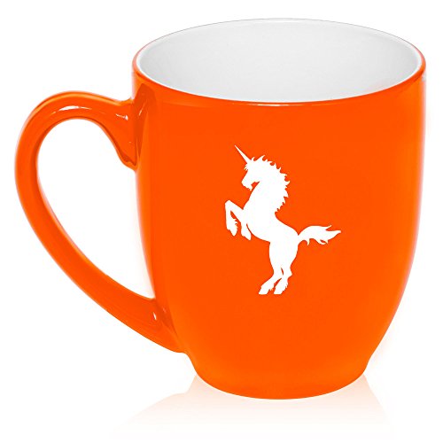 16 oz Large Bistro Mug Ceramic Coffee Tea Glass Cup Unicorn (Orange)
