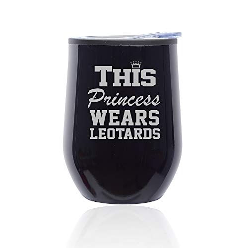 Stemless Wine Tumbler Coffee Travel Mug Glass With Lid This Princess Wears Leotards Gymnastics (Midnight Black)