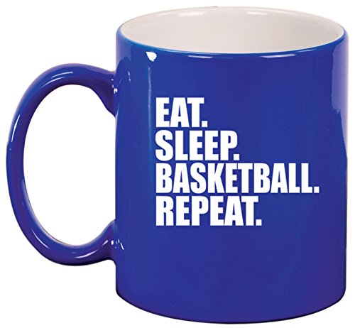 Ceramic Coffee Tea Mug Cup Eat Sleep Basketball Repeat (Blue)