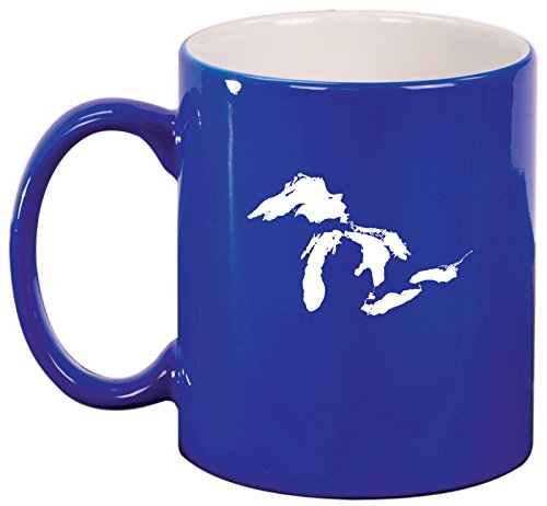 Ceramic Coffee Tea Mug Cup Great Lakes Michigan (Blue)