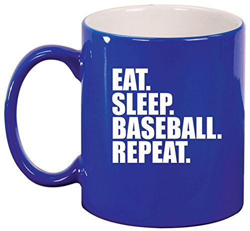 Ceramic Coffee Tea Mug Cup Eat Sleep Baseball Repeat (Blue)