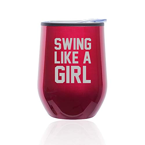 Stemless Wine Tumbler Coffee Travel Mug Glass With Lid Swing Like A Girl Golf Softball Kettlebell (Fuchsia)