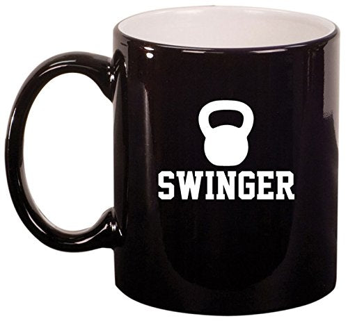 Ceramic Coffee Tea Mug Cup Swinger Kettlebell Funny Workout Fitness (Black)