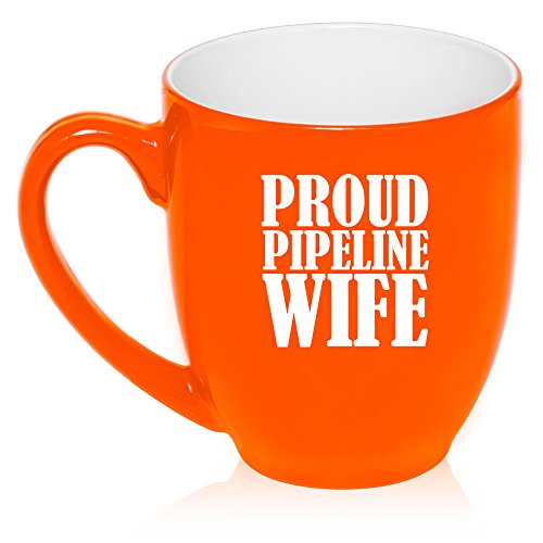 16 oz Large Bistro Mug Ceramic Coffee Tea Glass Cup Proud Pipeline Wife (Orange)