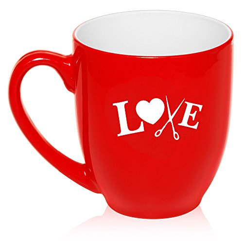 16 oz Large Bistro Mug Ceramic Coffee Tea Glass Cup Love Hair Cutting Crafts (Red)