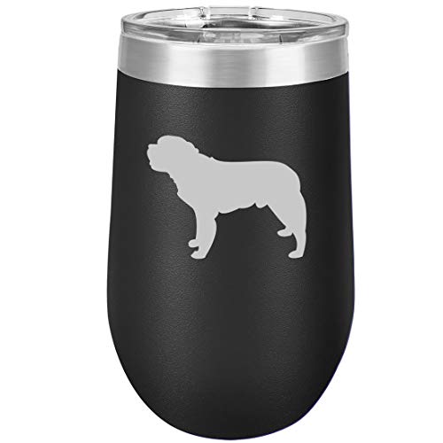 16 oz Double Wall Vacuum Insulated Stainless Steel Stemless Wine Tumbler Glass Coffee Travel Mug With Lid Saint Bernard (Black)