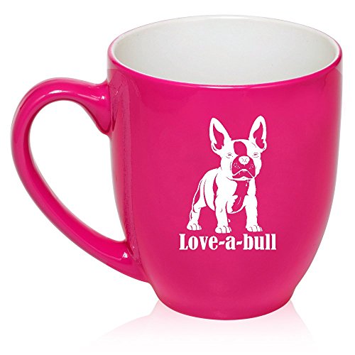 16 oz Large Bistro Mug Ceramic Coffee Tea Glass Cup Love-a-Bull French Bulldog (Hot Pink)