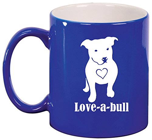 Ceramic Coffee Tea Mug Cup Love-a-bull Pitbull Love (Blue)