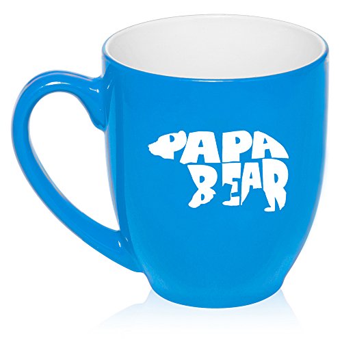 16 oz Large Bistro Mug Ceramic Coffee Tea Glass Cup Dad Father Papa Bear (Light Blue)
