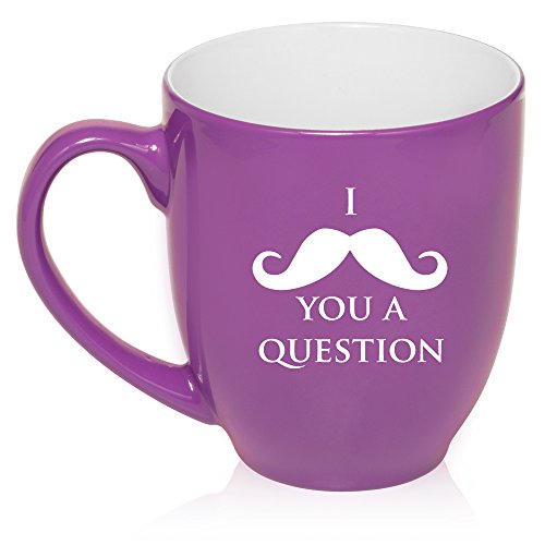 16 oz Large Bistro Mug Ceramic Coffee Tea Glass Cup I Mustache You A Question (Purple)