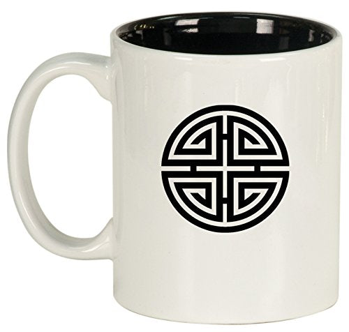 Ceramic Coffee Tea Mug Four Blessings Lucky Feng Shui (White)