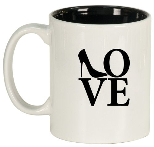 White Ceramic Coffee Tea Mug Love High Heels Shoes