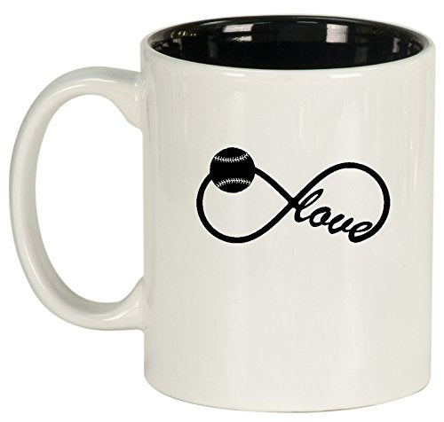 Ceramic Coffee Tea Mug Cup Infinity Infinite Love for Baseball Softball (White)