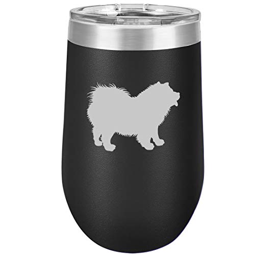 16 oz Double Wall Vacuum Insulated Stainless Steel Stemless Wine Tumbler Glass Coffee Travel Mug With Lid Chow Chow (Black)