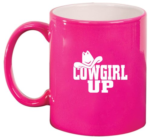Hot Pink Ceramic Coffee Tea Mug Cowgirl Up with Hat