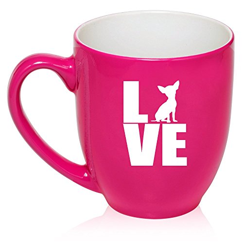 16 oz Large Bistro Mug Ceramic Coffee Tea Glass Cup Chihuahua Love (Hot Pink)
