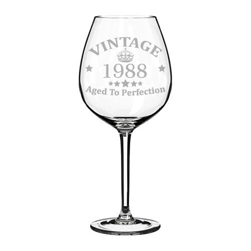 Wine Glass Goblet 30th Birthday Vintage Aged To Perfection 1988 (20 oz Jumbo)