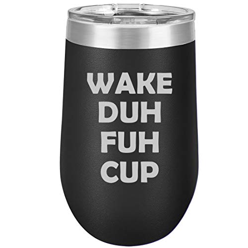 16 oz Double Wall Vacuum Insulated Stainless Steel Stemless Wine Tumbler Glass Coffee Travel Mug With Lid Wake Duh Fuh Cup