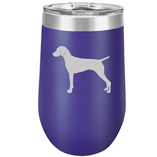 16 oz Double Wall Vacuum Insulated Stainless Steel Stemless Wine Tumbler Glass Coffee Travel Mug With Lid Vizsla (Purple)