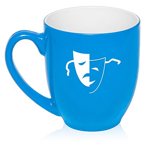 16 oz Large Bistro Mug Ceramic Coffee Tea Glass Cup Drama Mask (Light Blue)