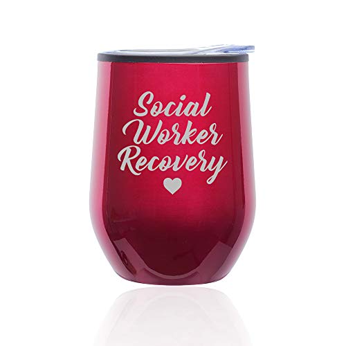 Stemless Wine Tumbler Coffee Travel Mug Glass With Lid Social Worker Recovery (Fuchsia)