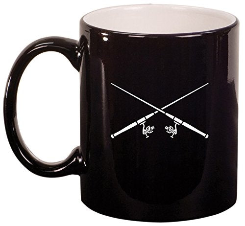 Ceramic Coffee Tea Mug Cup Crossed Fishing Poles (Black)