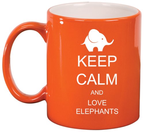 Keep Calm and Love Elephants Ceramic Coffee Tea Mug Cup Orange