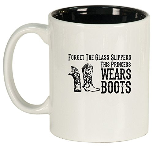 Ceramic Coffee Tea Mug Cowgirl This Princess Wears Boots (White)