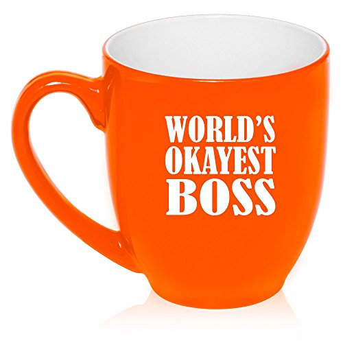 16 oz Large Bistro Mug Ceramic Coffee Tea Glass Cup World's Okayest Boss (Orange)