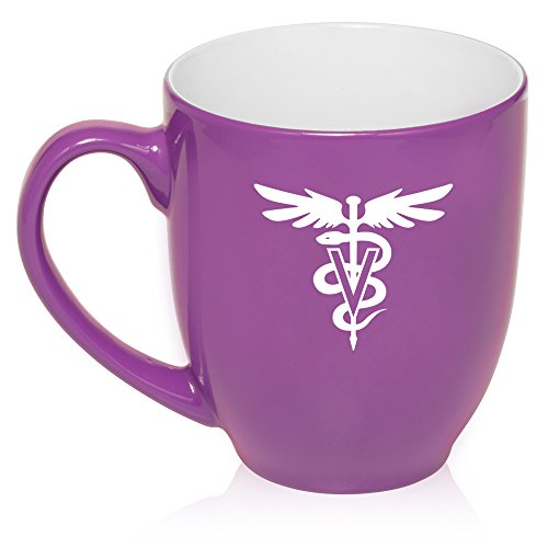 16 oz Large Bistro Mug Ceramic Coffee Tea Glass Cup Vet Veterinarian Symbol (Purple)