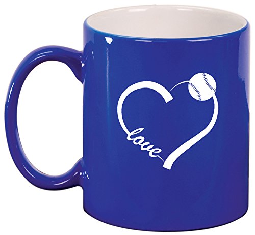 Ceramic Coffee Tea Mug Cup Love Heart Baseball Softball (Blue)