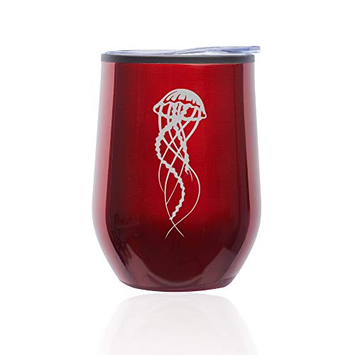 Stemless Wine Tumbler Coffee Travel Mug Glass With Lid Jellyfish And Tentacles (Red)