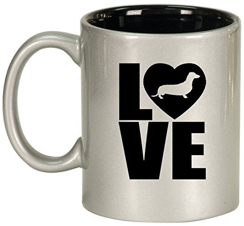 Ceramic Coffee Tea Mug Cup LOVE Dachshund (Silver)
