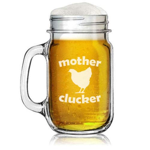 16oz Mason Jar Glass Mug w/Handle Mother Clucker Hen Chicken Funny