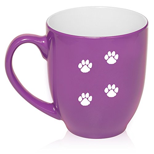 16 oz Large Bistro Mug Ceramic Coffee Tea Glass Cup Paw Prints Walking (Purple)