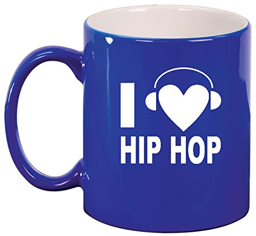 Ceramic Coffee Tea Mug Cup I heart Love Hip Hop Music Headphones (Blue)