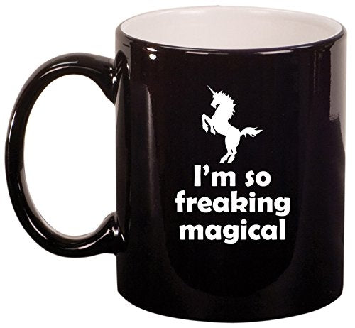 Ceramic Coffee Tea Mug Cup I'm So Freaking Magical Unicorn (Black)