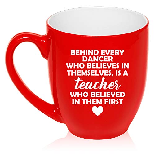 16 oz Large Bistro Mug Ceramic Coffee Tea Glass Cup Dance Teacher Gift (Red)