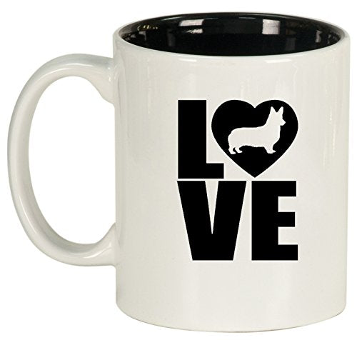 Ceramic Coffee Tea Mug Cup LOVE Corgi (White)