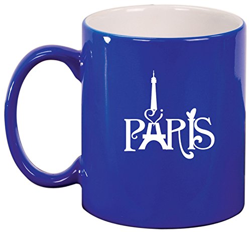 Ceramic Coffee Tea Mug Cup Paris Eiffel Tower Heart Love (Blue)